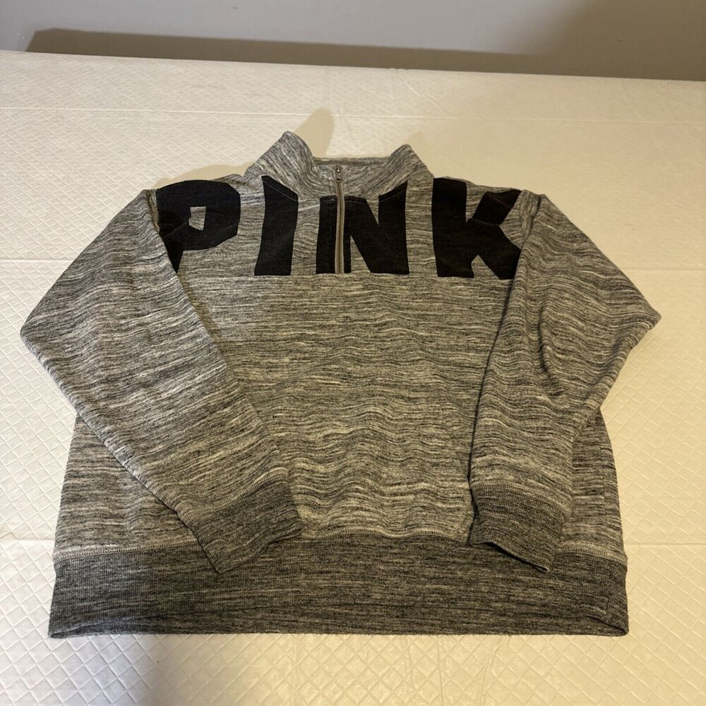 Victoria Secret Pink Womens Juniors Heather‎ Grey 1/4 Zip Pullover Sz XS